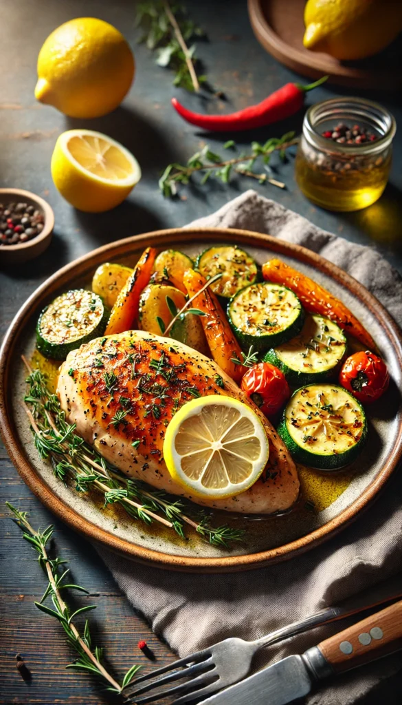 Juicy Lemon Herb Chicken Breasts with Roasted Veggies (Cheap & Easy!)