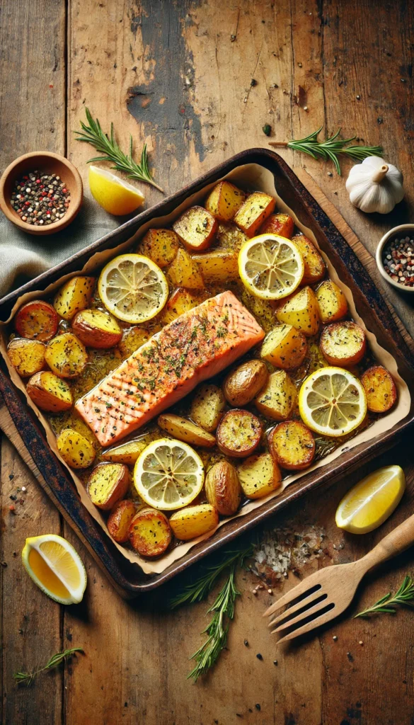 One-Pan Lemon Garlic Salmon with Roasted Potatoes – Fancy but Frugal!