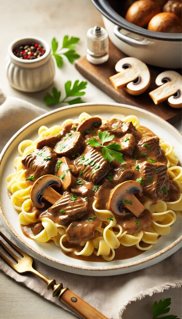 Slow Cooker Beef Stroganoff – A Rich, Creamy Dinner on a Budget